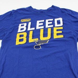 St Louis Blues Shirt BLEED BLUE Short Sleeve Adult Med Men's Stanley Cup 2019